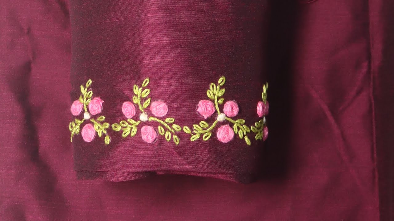 Easy  border design on blouse using basic embroidery stitches🌸🌸🌸 | thread work