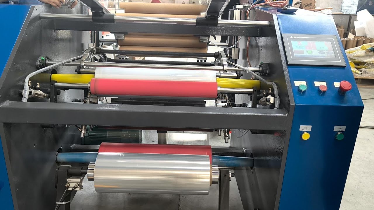 Automatic jumbo roll Stretch film Rewinder Machine, 1.5 and 2 inches PVC cling film rewinder machine