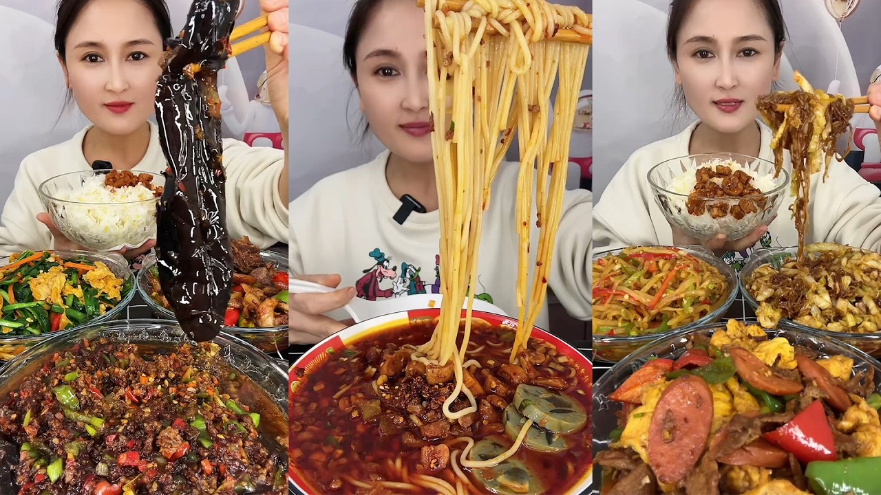 Enaknya Pasti Mukbang Makan Mie Pedas dan Nasi dengan Daging Gurih Yummy Porsi Besar