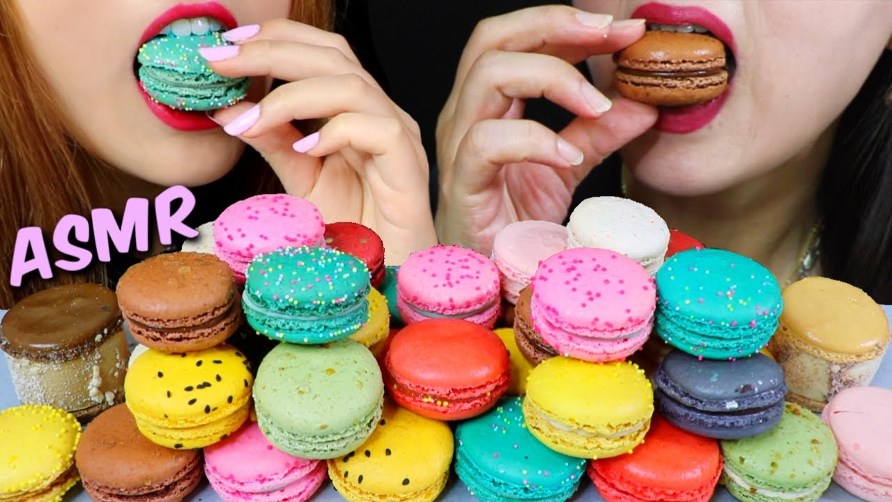 ASMR RAINBOW MACARONS + ICE CREAM SANDWICHES 마카롱 리얼사운드 먹방 マカロン | Kim&Liz ASMR