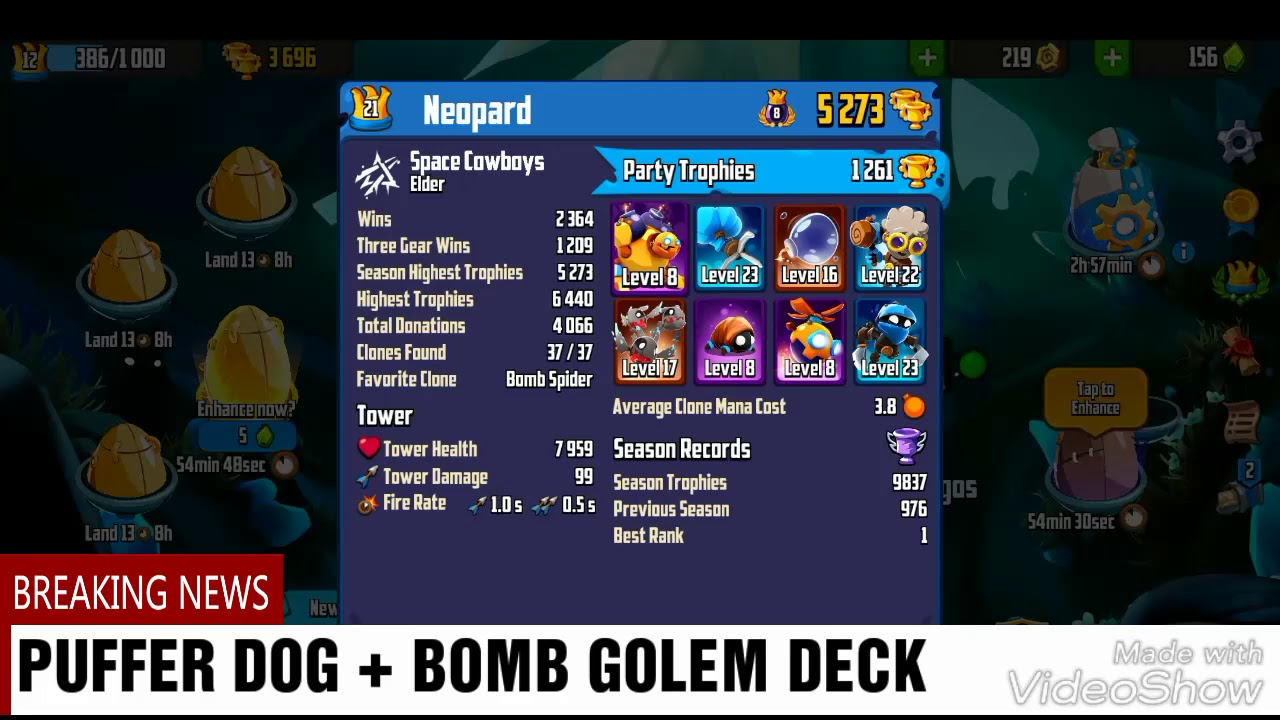 Insane BOMB GOLEM + PUFFER DOG COMBO DECK!!?? | Badland Brawl | Gameplay | new deck | lvl. 12 | 3700