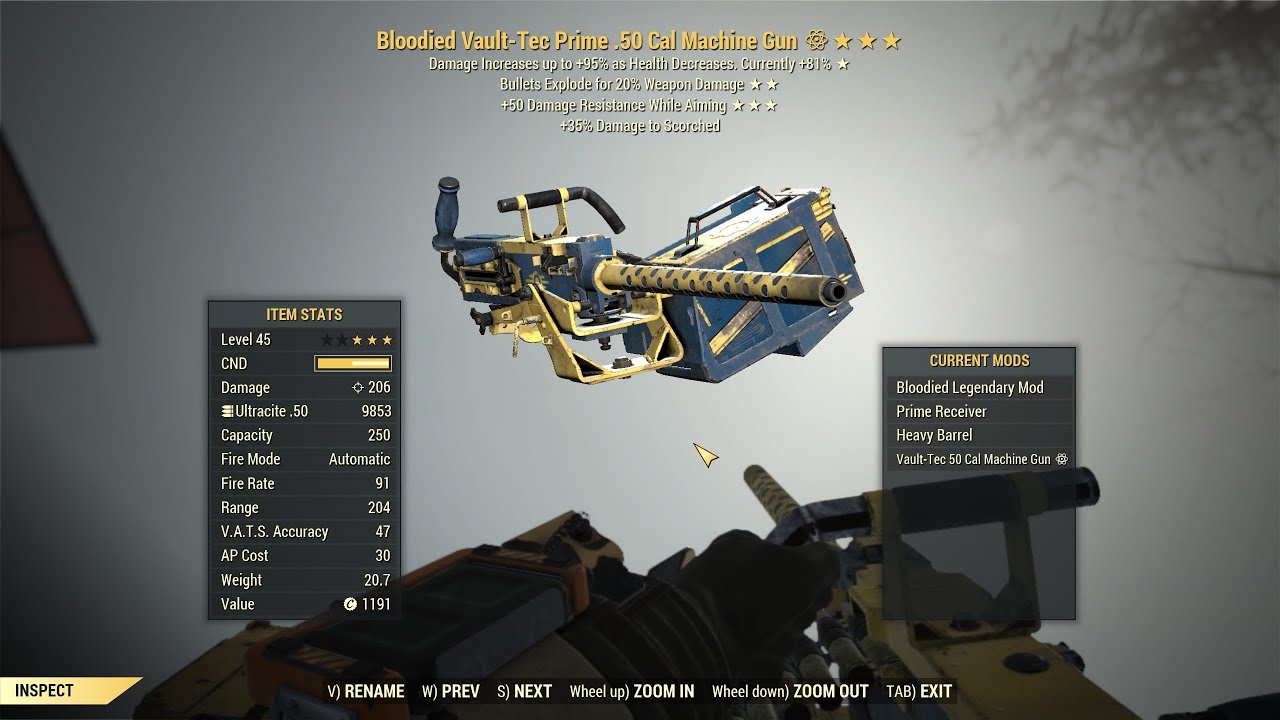 Fallout 76: Bloodied Explosive 50. Cal Machine Gun.