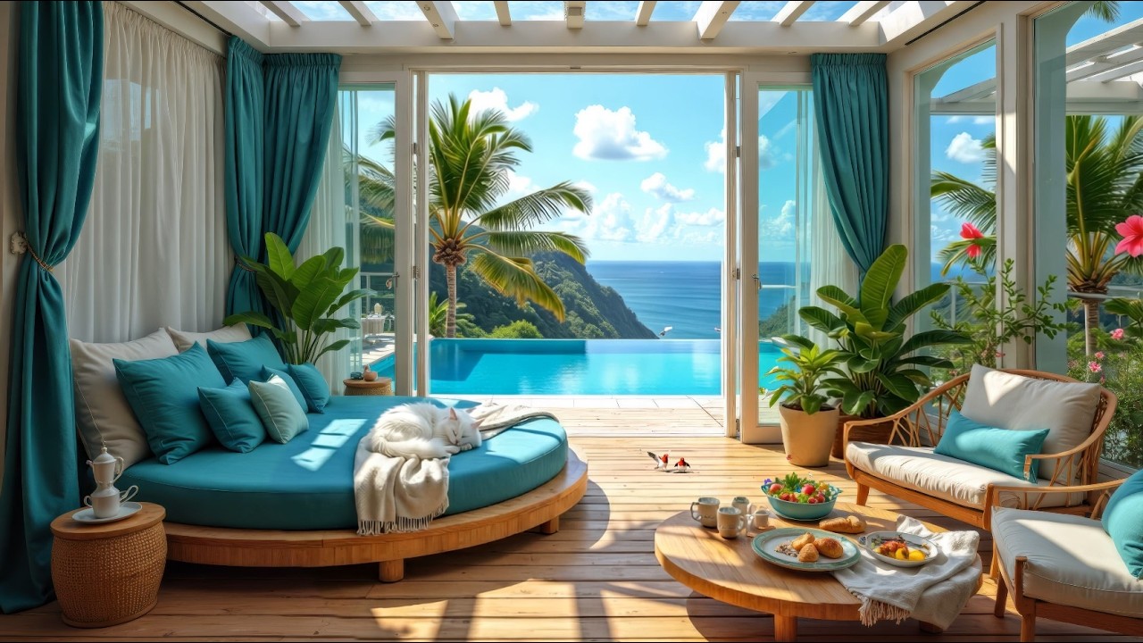 Waking up next to the ocean ☕ Soft Happy Bossa Nova in a cozy bedroom