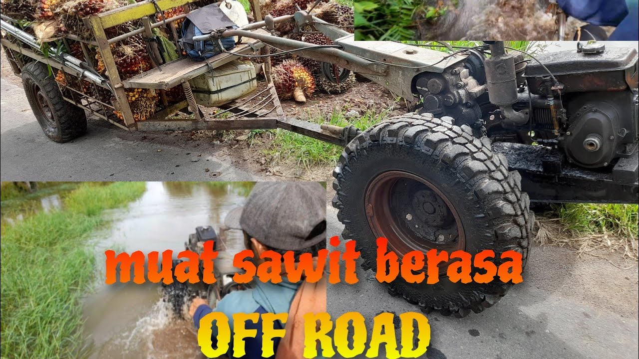 langsir sawit menggunakan hand traktor atau bajak sawah melewati jalan banjir !!