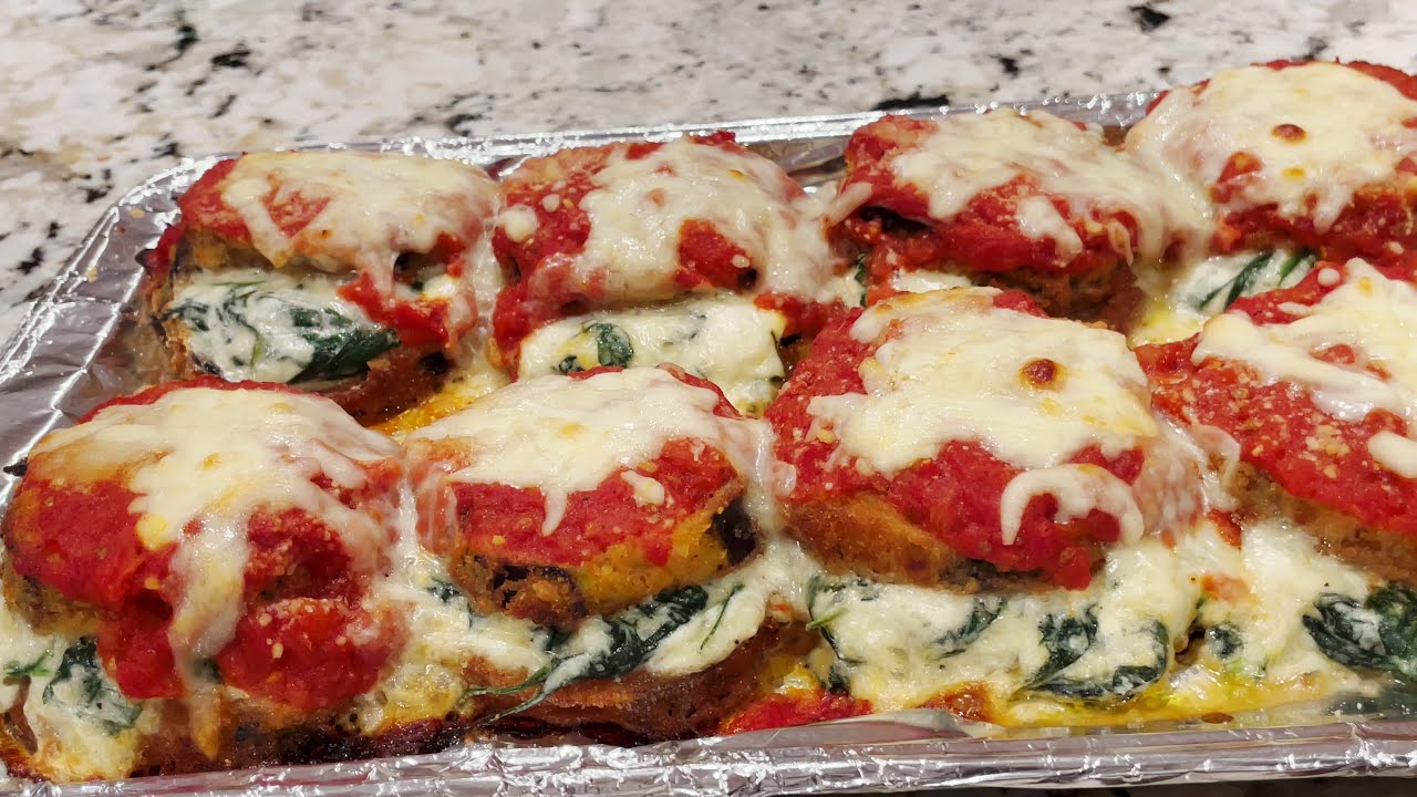 Eggplant Parmigiana with Ricotta Mozzarella and Spinach
