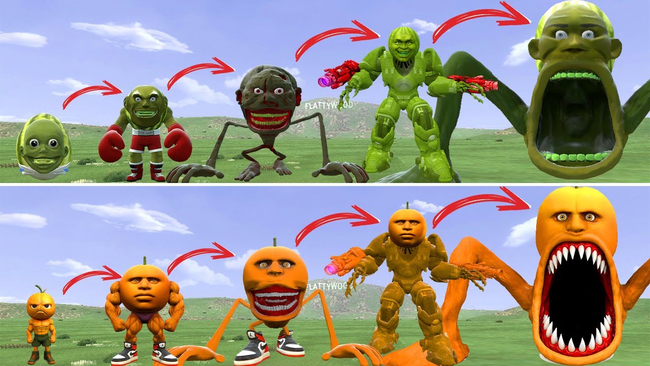 HELLO: ALL THE NEW EVOLUTIONARY FORMS OF KING LINGANG MELON VS KING ODINDINDUN IN GMOD!