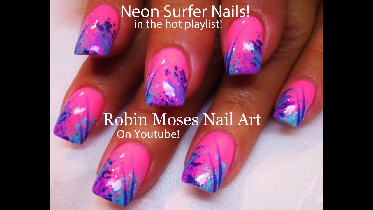 Easy HOT Nails! DIY Neon Pink Surfer Nail Design Tutorial!