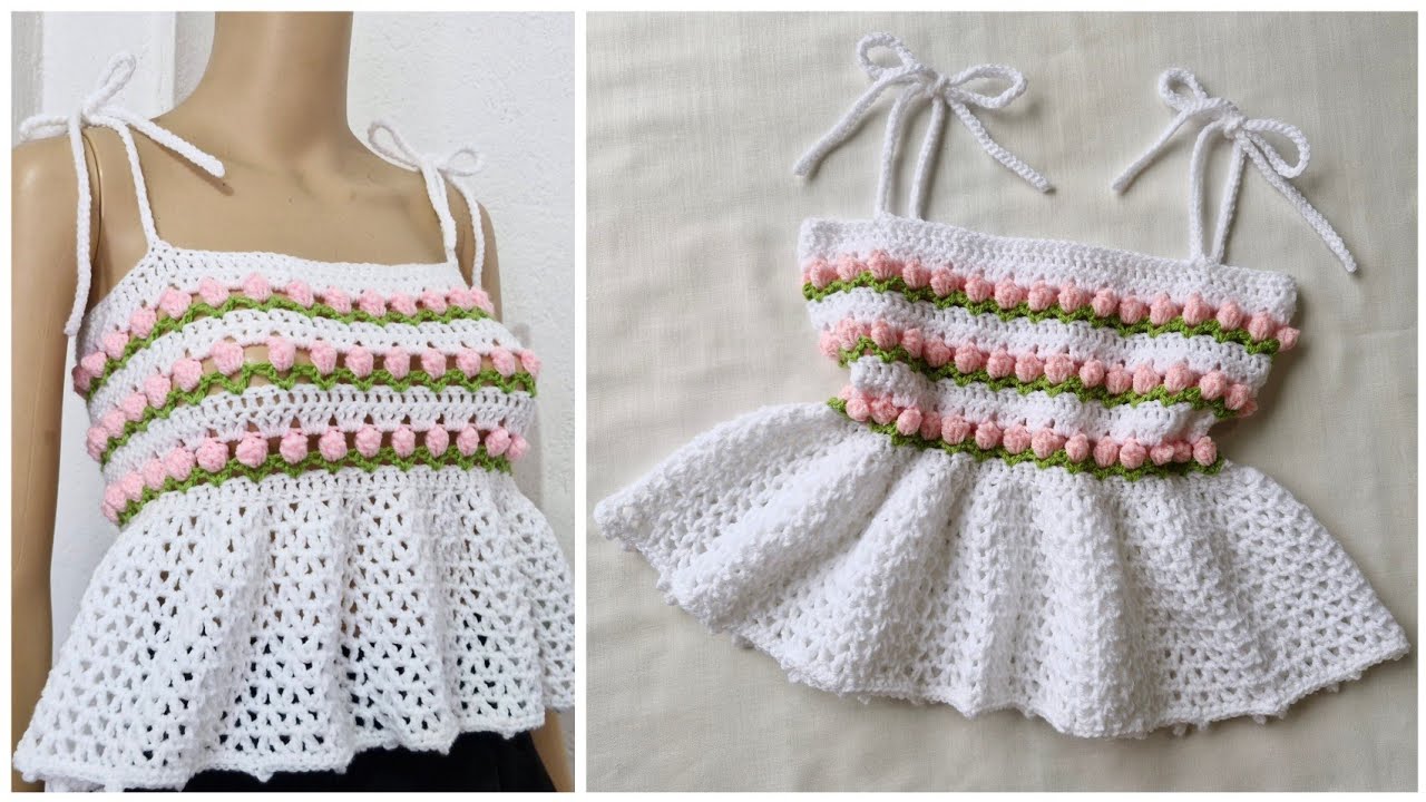 Crochet Tulip babydoll top tutorial 🌷 | How to Crochet a ruffle top 