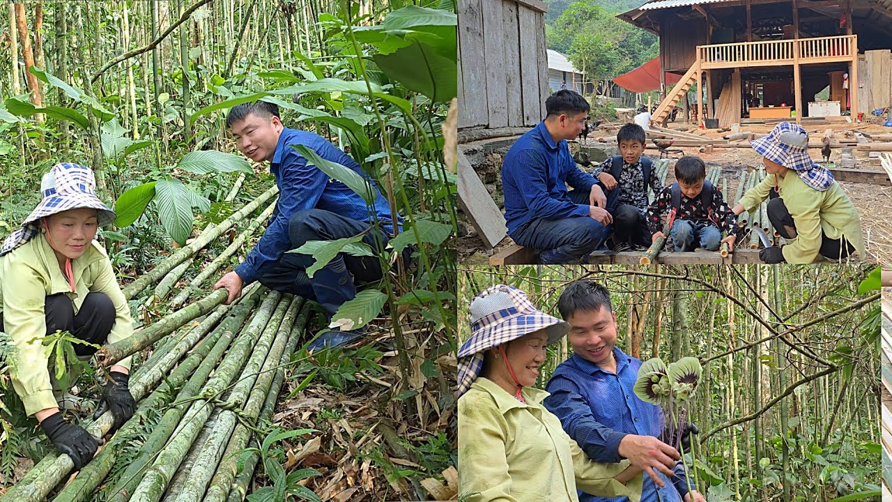 The power of love: Dang helps Thanh cut bamboo to prepare for building a new kitchen. DANG THI DU 