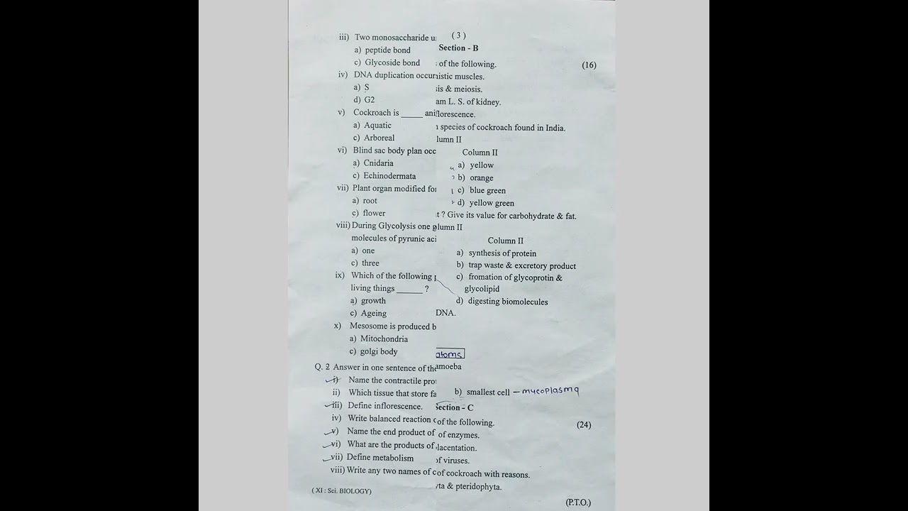 11th class Biology 👏 Annual exam question paper 2022.👉70 marks.