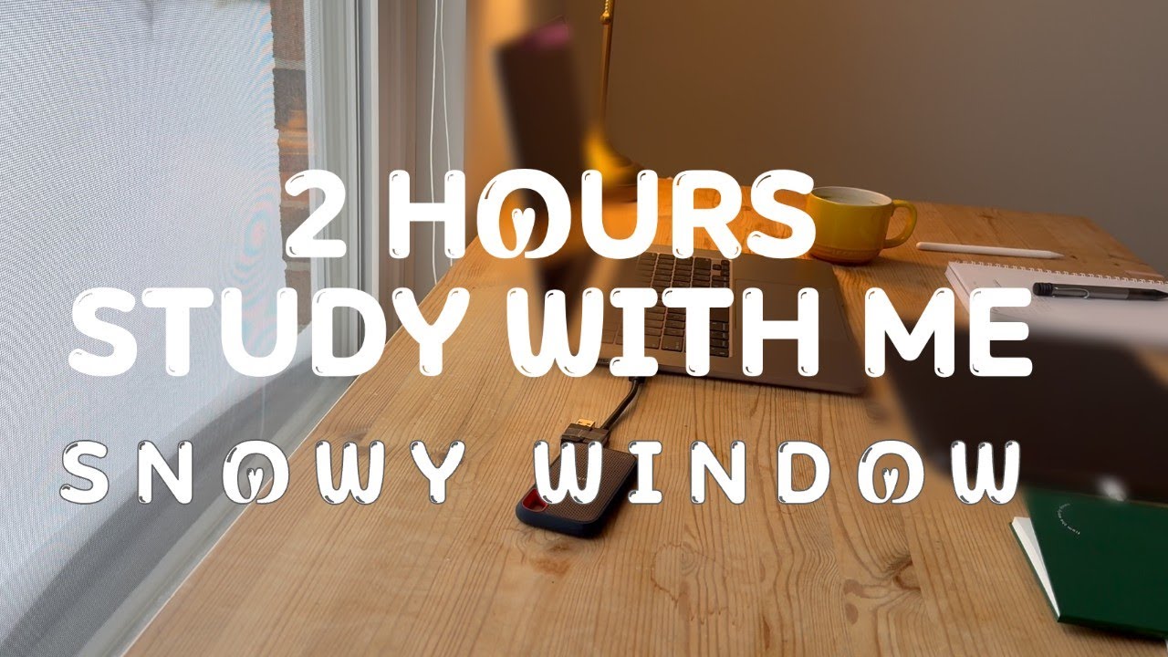2-Hour Study With Me | 50/10 | Snowy Window | Fire Crackling