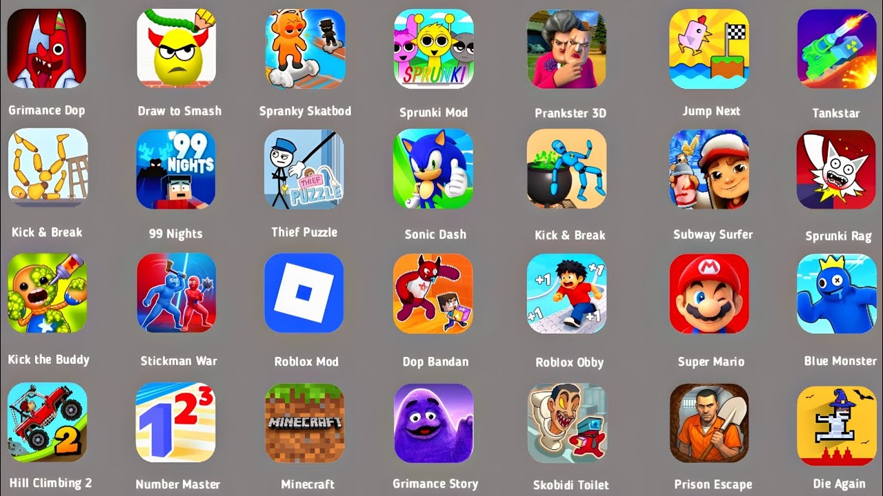 Roblox,Hole.io,Sprunki Beat,Monster Survival,Stumble Guys,Pick Me Up 3D,Save the Pets,99 Nights,Free