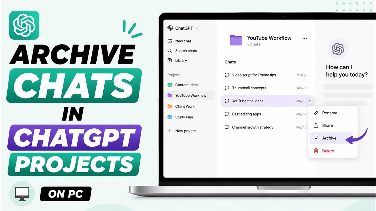 Как архивировать чаты в проектах ChatGPT на ПК или компьютере