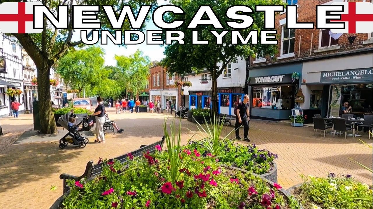 Walk in NEWCASTLE UNDER LYME England - Full Town Centre Walk Tour