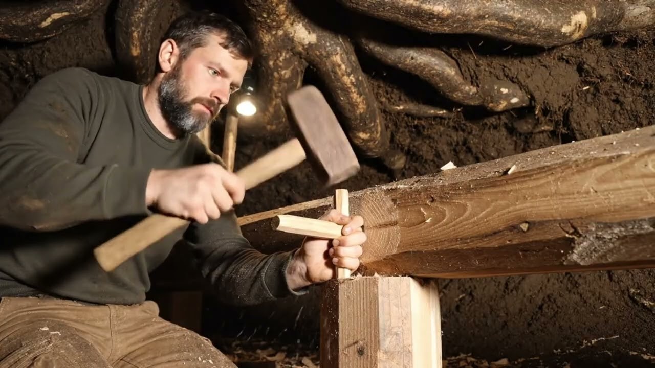 No One Knew It Was There! Building a Secret 2-Level Underground Shelter Under a Giant Tree (ASMR)