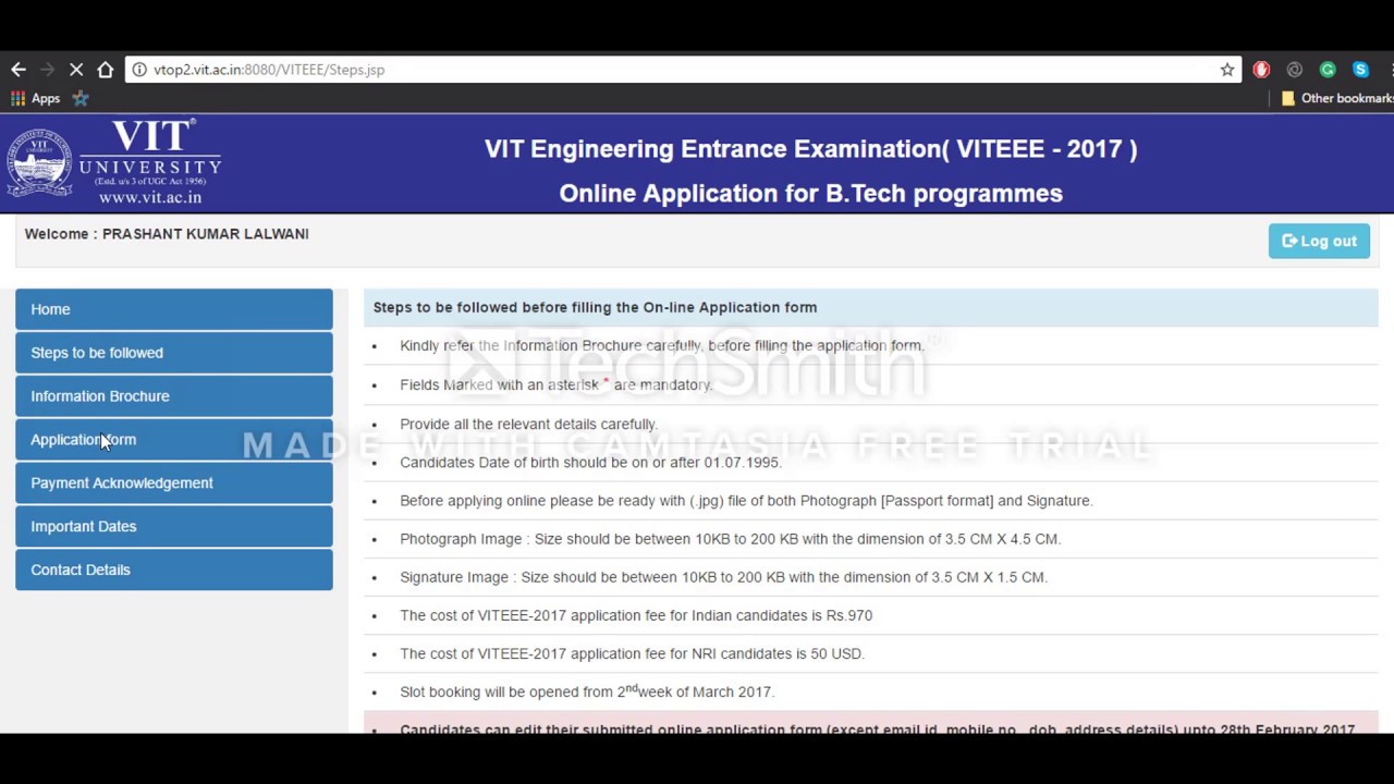 Форма заявления на поступление в VITEEE 2023 &mdash; поступление в университет VIT