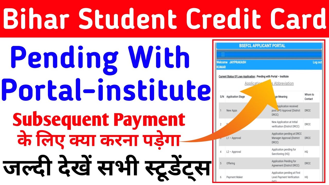 Subsequent Payment status pending with portal-institute/bsccy payment pending with portal-institute
