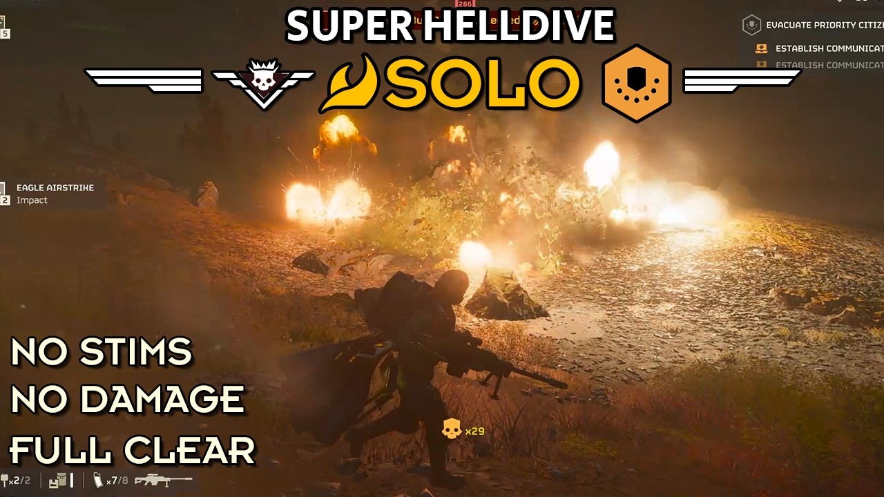 Helldivers 2 - Emergency Evacuation (Super Helldive Solo / No Stims, Damage)
