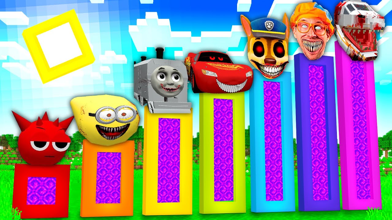NIE WYBIERZ ZŁEGO PORTALU POSTACI w Minecraft! (Infected Sky, Blippi, Psi Patrol, McQueen, Sprunki)