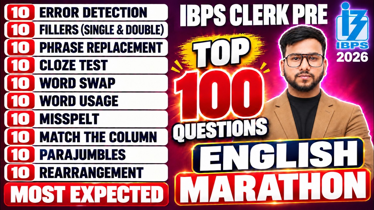 IBPS Clerk Pre 2026 English Marathon | IBPS Clerk Pre Complete English One Shot Class | Varun Chitra
