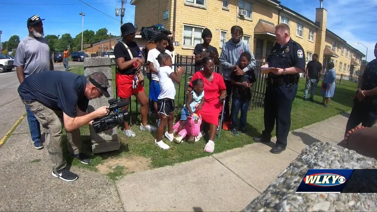 LMPD surprises shooting victim with gifts, rent money, bringing single mother of 6 to tears
