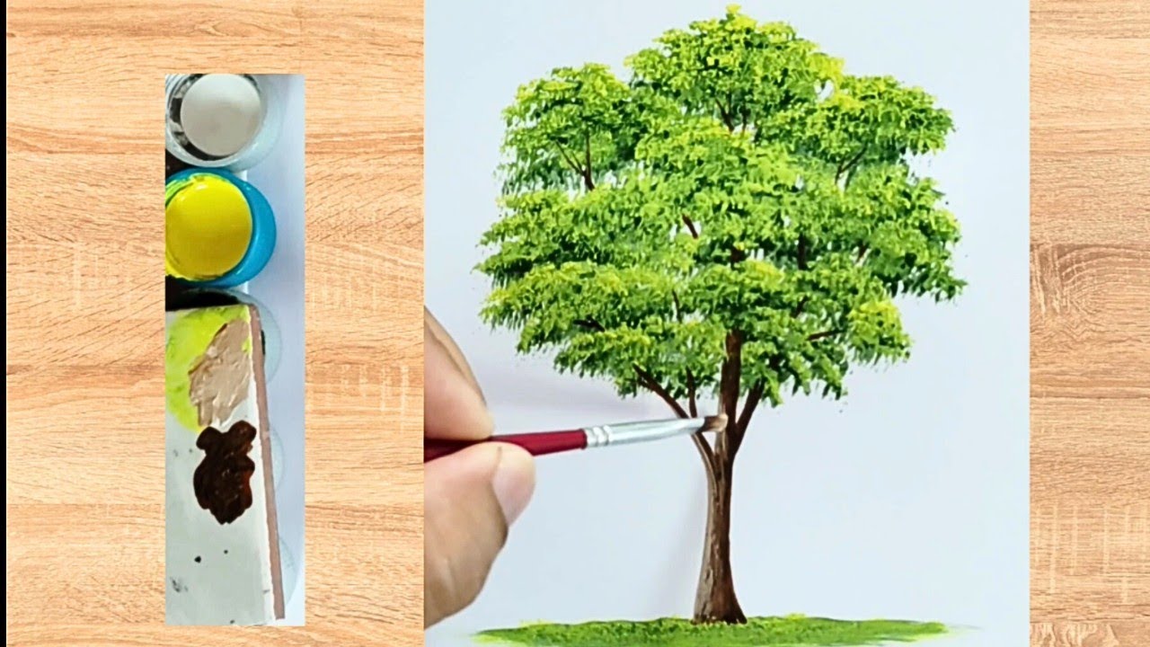 Como Pintar Árvore Verde com tinta acrílica passo a passo