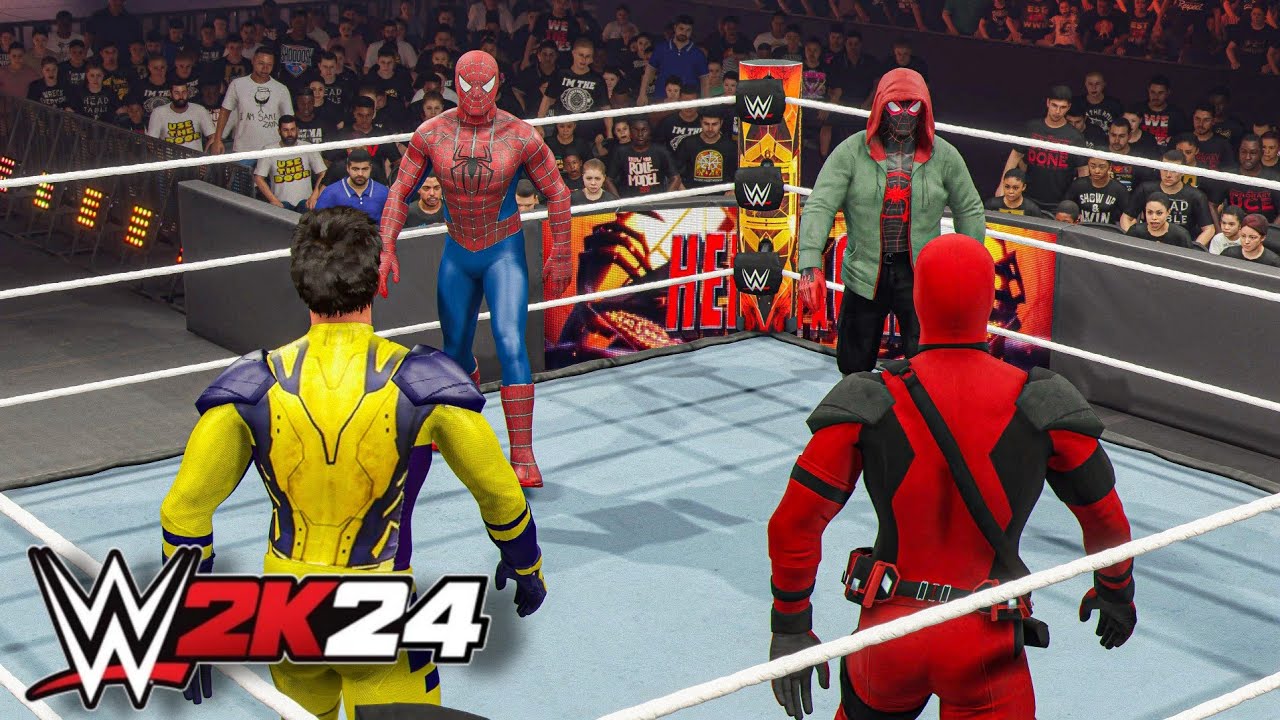 Spider-Man & Miles Morales vs Deadpool & Wolverine Tag Team Match - WWE 2K24