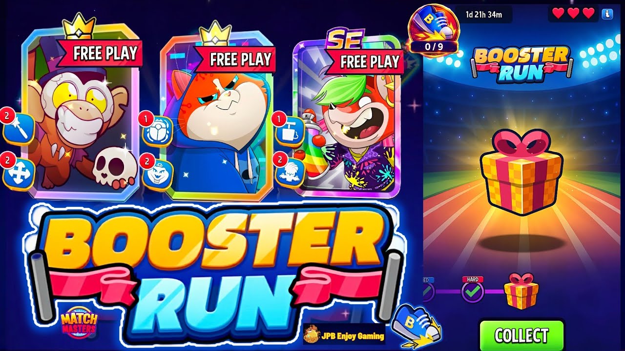 BOOSTER RUN 💪/ 9 Solo/ FREE PLAY BOOSTER And Perks/ Match Masters 