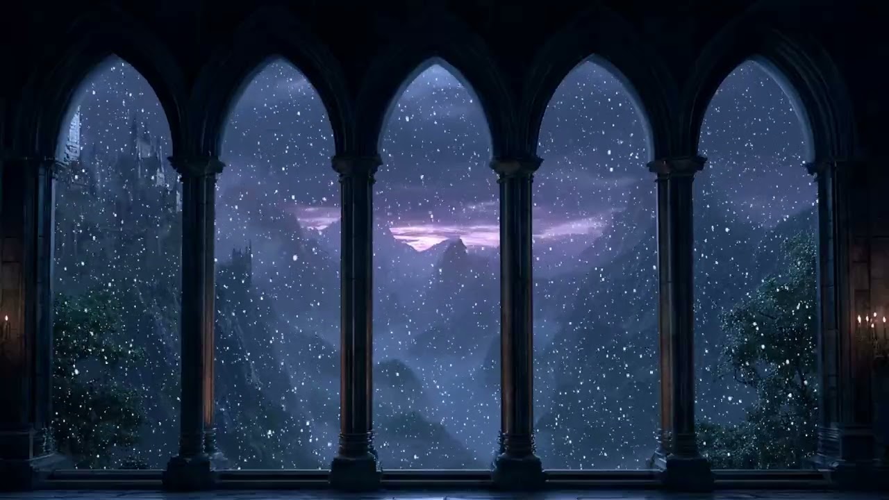 Hogwarts Winter Storm Ambience ❄️ Snow & Wind Through a Castle Window | Sleep Aid