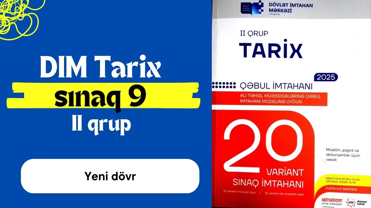 DİM 20 sınaq tarix /sınaq 9/ II qrup #tarix #DİM #sınaq #otk