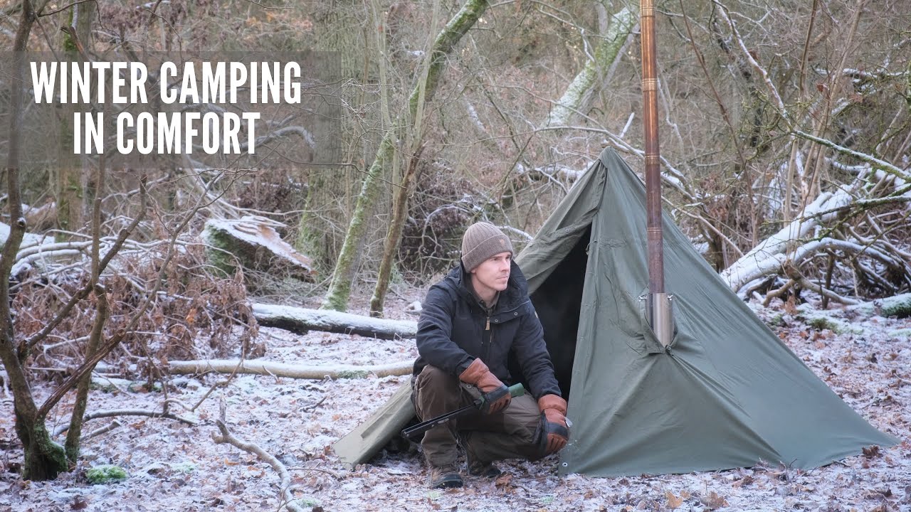 Solo Winter Hot Tent Camping at -5°C | Polish Lavvu Shelter | Bushcraft Cooking￼