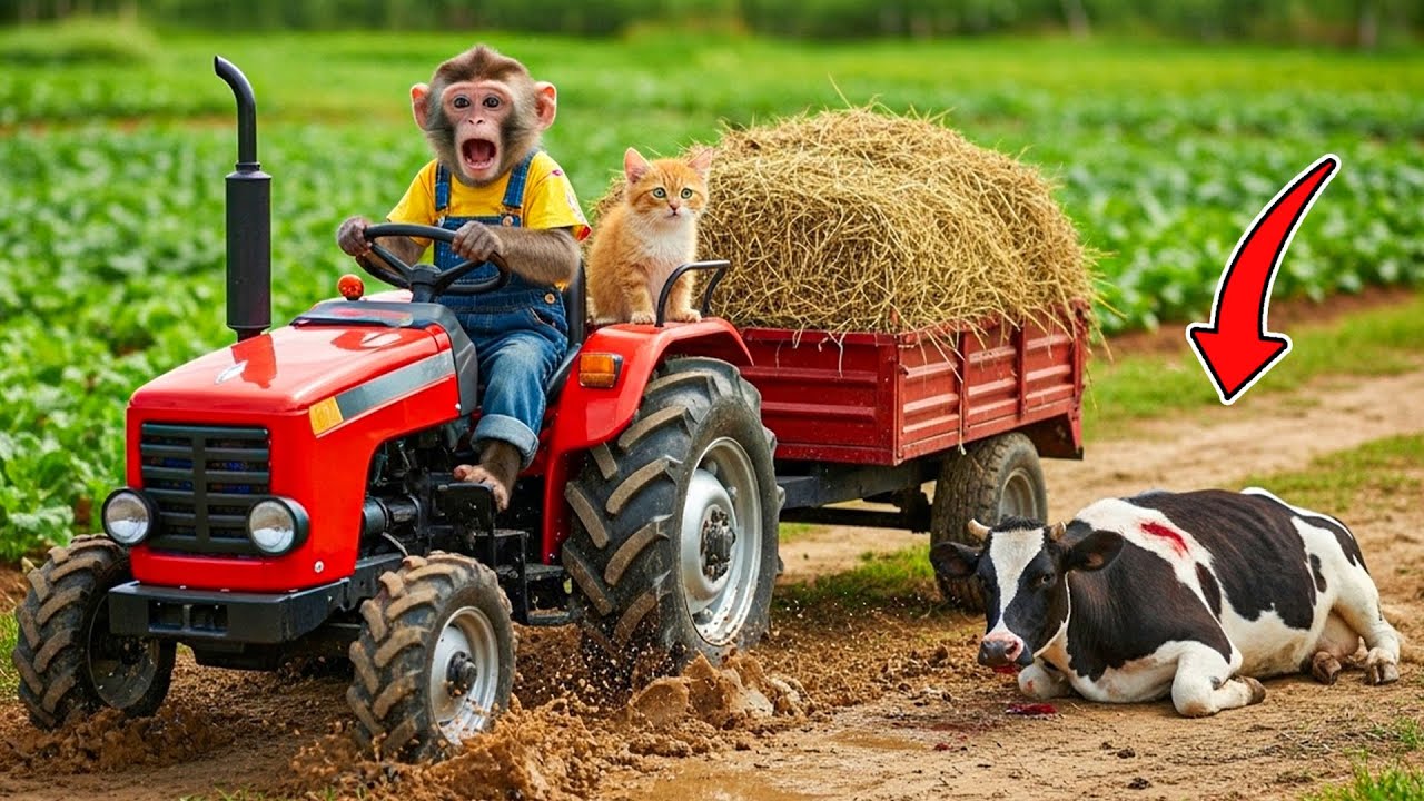 Monkey Bonbon Drives Tractor to Repair Dairy Farm After Storm and Build a New Barn! 🐒🚜🐄🌪️
