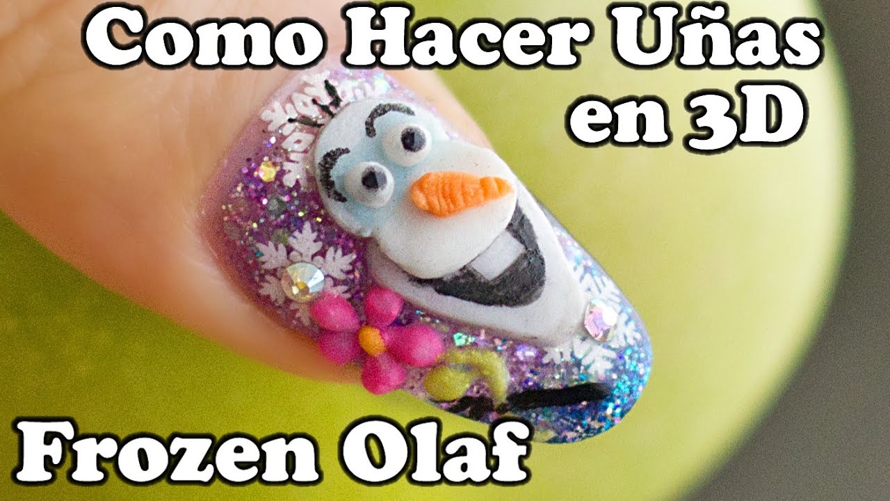 Como hacer uñas de DISNEY FROZEN OLAF 3D con gel y glitter