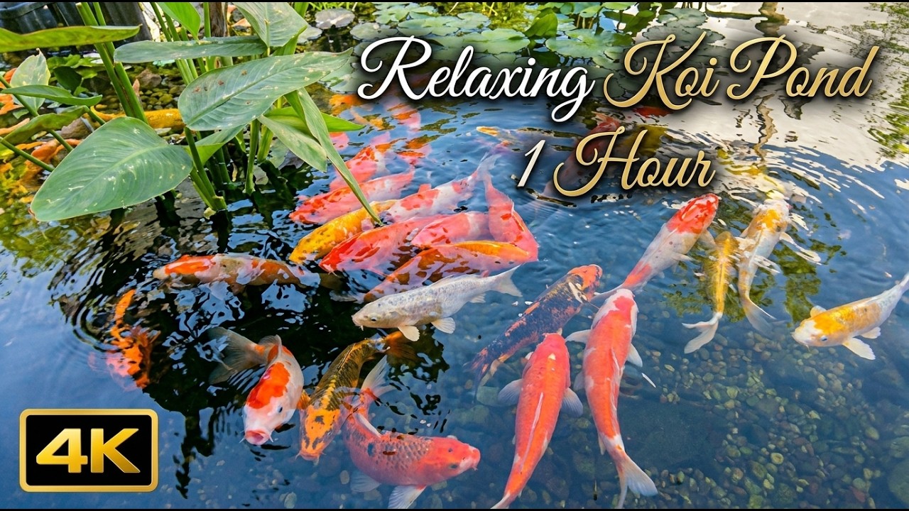 1 Hour 4K Zen Koi Fish Relaxing & Feeding (Sleep Background)