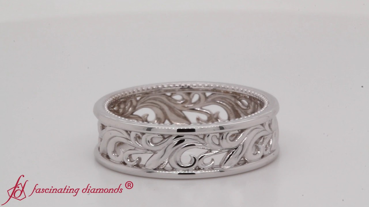 Womens Filigree Wedding Band In White Gold-FDW9301B