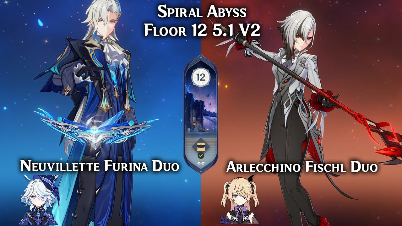 [DUO] Spiral Abyss 5.1/5.2 C0 Neuvillette Furina Duo & C0 Arlecchino Fischl Duo | Genshin Impact