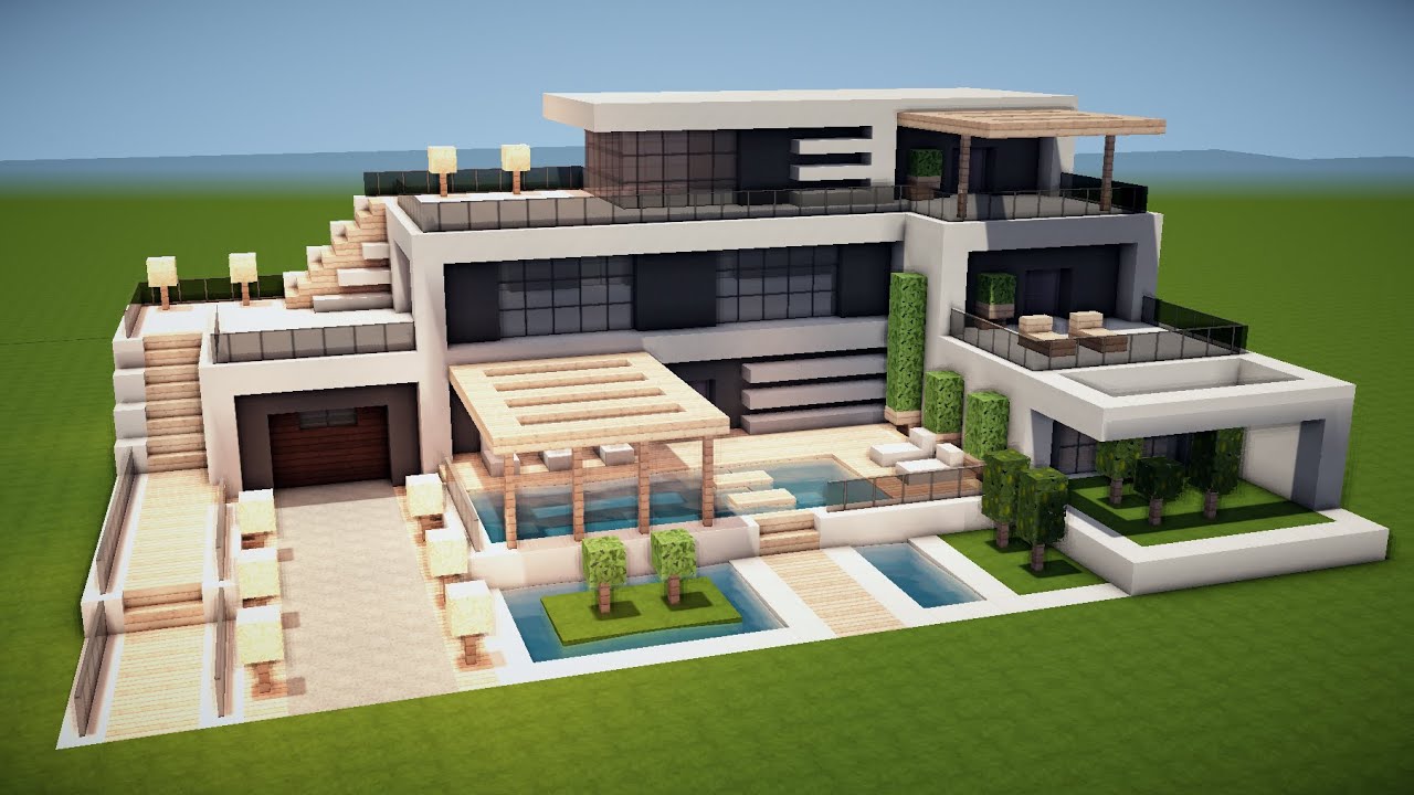 GROßES MODERNES HAUS mit POOL in MINECRAFT bauen TUTORIAL [HAUS 247]
