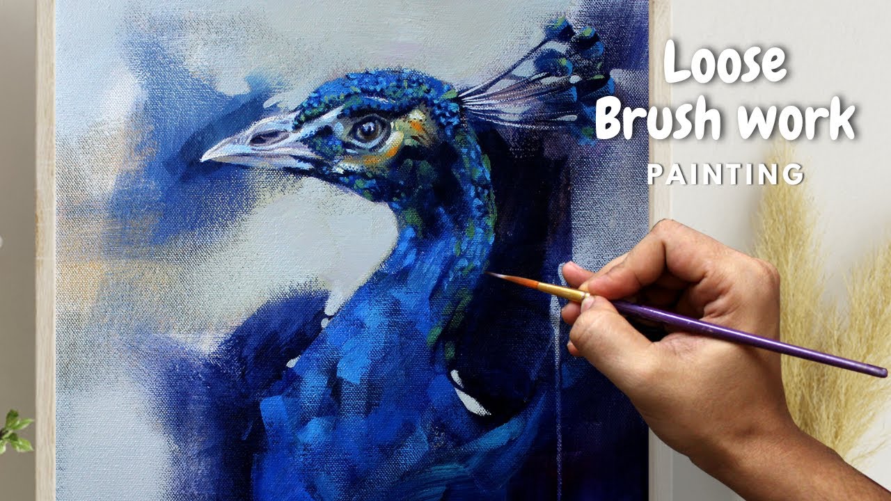 Painting a Peacock with Loose Brush Strokes | Easy Acrylic Painting