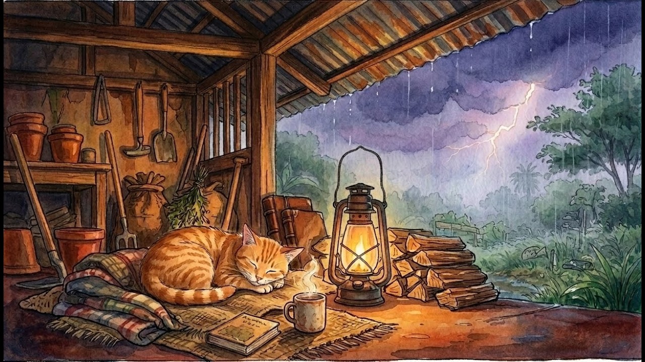 Ginger Cat's Cozy Shelter: Intense 90s Kerala Storm | Deep Sleep Rain