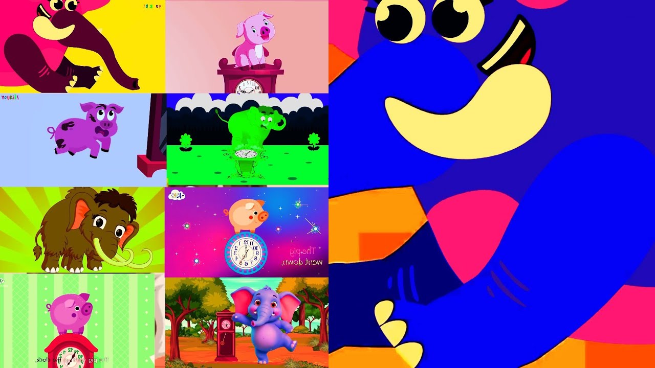 🔔 Hickory Dickory Dock 4 huge Elephants 🦣 🆚 4 cute piglets 🐖 in thrilling visual effects,enjoy😍😍