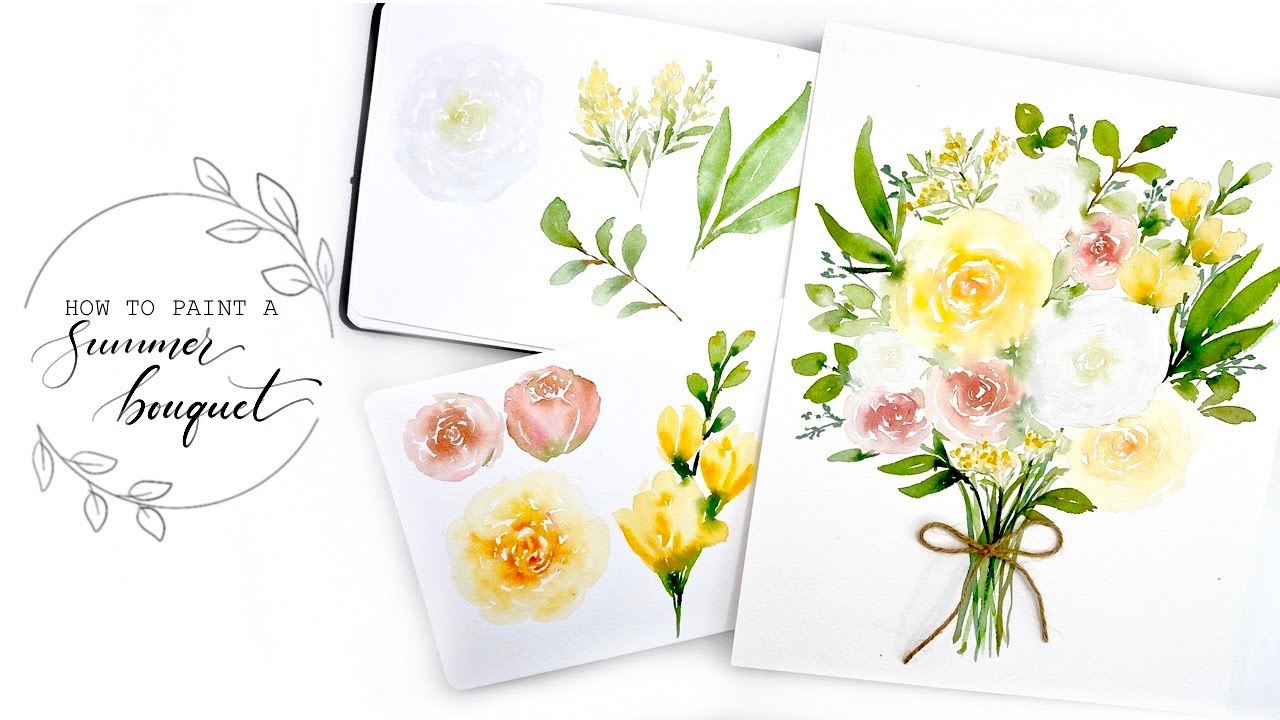 Watercolour Summer Flowers And Bouquet