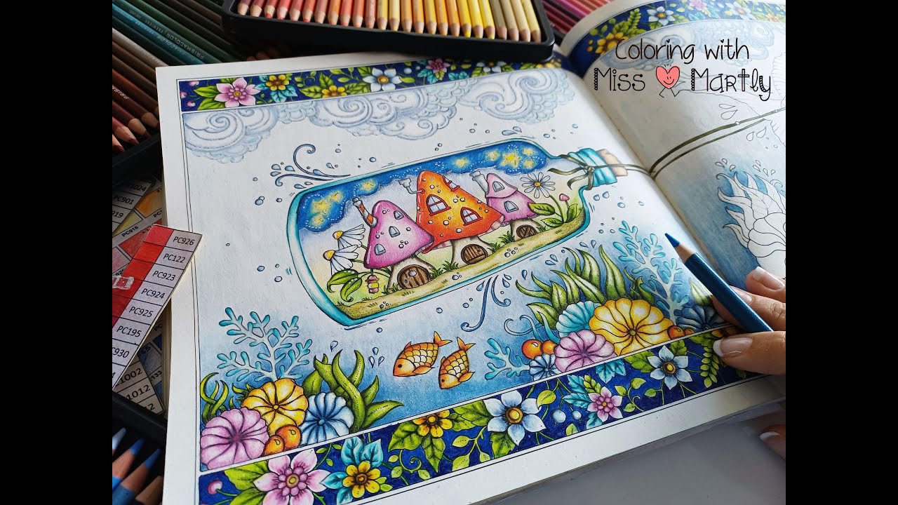 Color along | WORLDS OF WONDER by Johanna Basford with PRISMACOLOR | Part 3 Fish with bottle