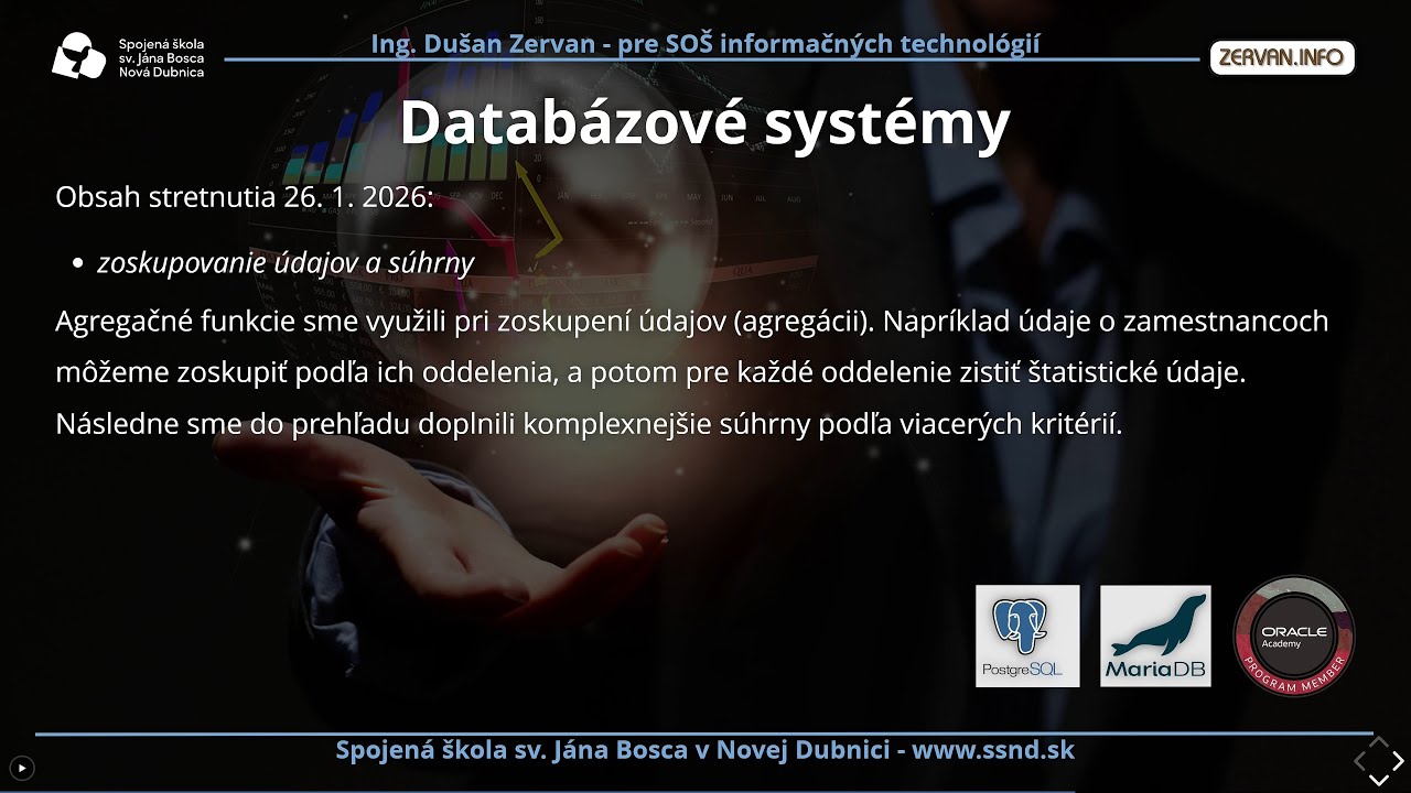 Databázové systémy - zoskupovanie údajov