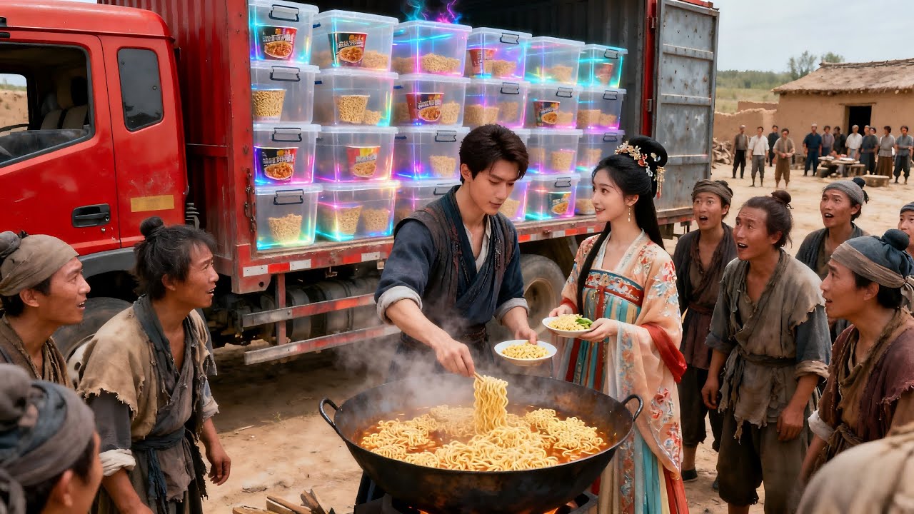He with truckload of food travels to ancient , save people and be the people's hero.