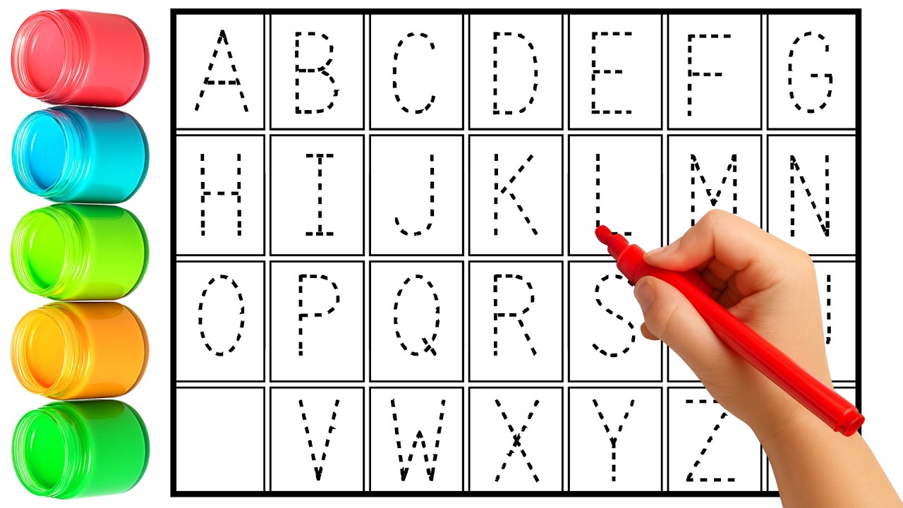 Alphabet, ABC song, abcd, A to Z, Kids rhymes, collection for writing along dotted lines for toddler