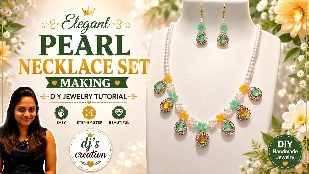 Elegant Pearl Necklace Set Making DIYJewelry Tutorial dj's creation
