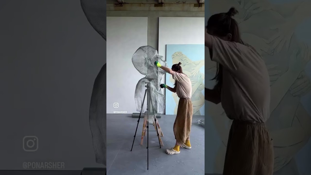ARTIST USES WIRE MESH TO CREATE HUMAN FIGURE || SCULPTURE BY ponasher art