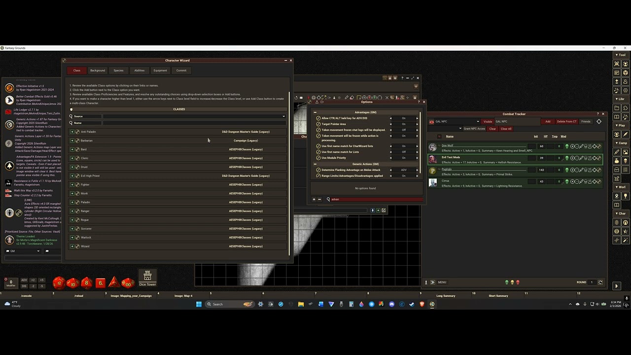 Fantasy grounds extension Advantages (AdvantagesCW) and new Lists feature