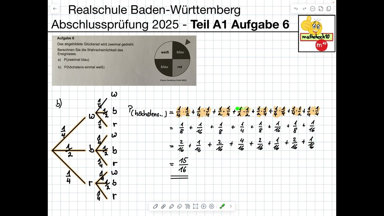 Abschlussprüfung 2025 Realschule BW A1 Nr 6 I mathehoch10 I einfach erklärt I Wahrscheinlichkeit