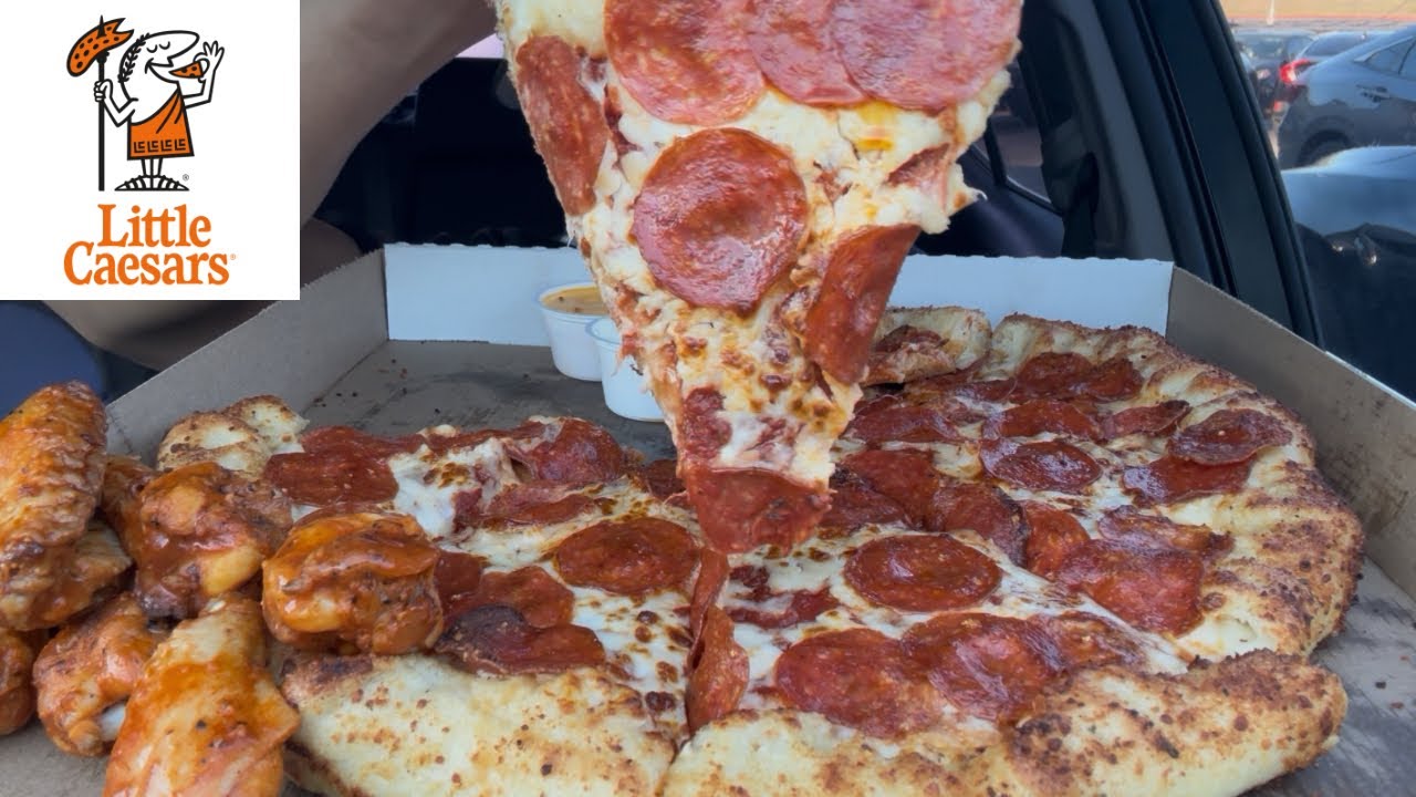 Lil Caesars New Stuffed Crunch Pepperoni Pizaa + Buffalo Wings Mukbang